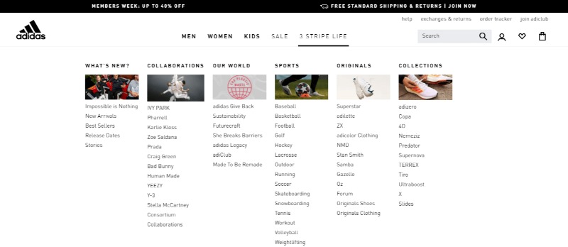 Các dạng Mega Menu